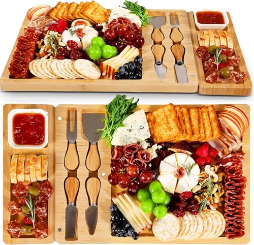 Valuxe Charcuterie Boards Set - Large Bamboo Cheese Board with Knife Set | Premium Cheese Board & Serving Tray House Warming Gifts New Home Wedding Gift for Couple Birthday Gifts for Women
