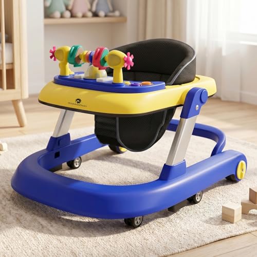 Image of StarAndDaisy Baby Walkers for 6-24 Month Baby Boy Girl /Walker for Kids for 1 Years with Adjustable Height, Musical Tray /Walker for Baby /Kids with Brakes Prevant from Falling (Tiny-Blue -Yellow)