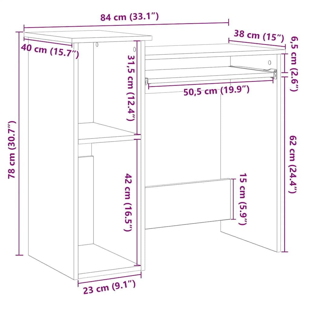 Scrivania con ripiani, in legno, 84 x 40 x 78 cm, versatile tavolo da ufficio per PC con vano portaoggetti, ripiano per laptop e monitor, home office e gaming, piano di lavoro ergonomico