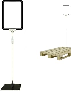 Plakatständer DIN A4 Rahmen schwarz, Teleskopständer höhenverstellbar bis 1510 mm mit Teleskoprohr ALU Kunststoff, Fuß eckig 160x192 mm Stahl schwarz, Kundenstopper, Aufsteller für Paletten Ware