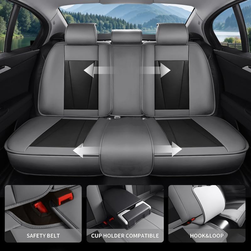 Car Seat Covers Full Set Custom Fit for Honda Accord 2000-2026 - Luxury Faux Leather Auto Protectors with Waterproof, Breathable, Anti-Slip, Car Seat Protectors (GrayBlack, Full Set)