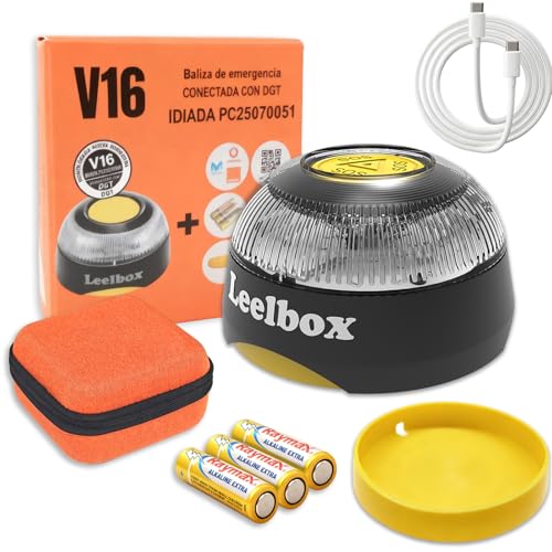 YIQILAIYA Baliza V16 Homologada DGT con Geolocalizador, Luz Emergencia Coche Homologado DGT 3.0, Máxima Cobertura Nacional, Datos Incluidos hasta 2038, Base Imantada