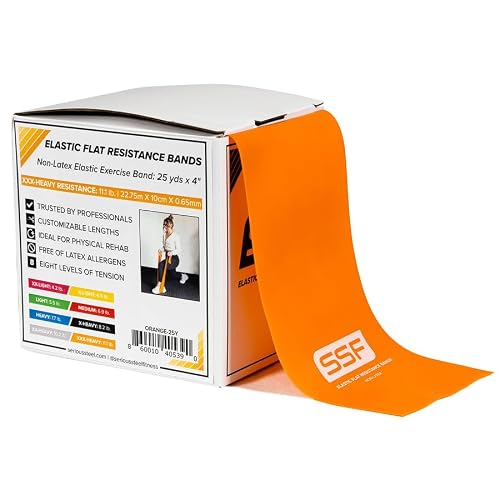Serious Steel Fitness Flat Resistance Bands, 4" x 25 Yards, Orange