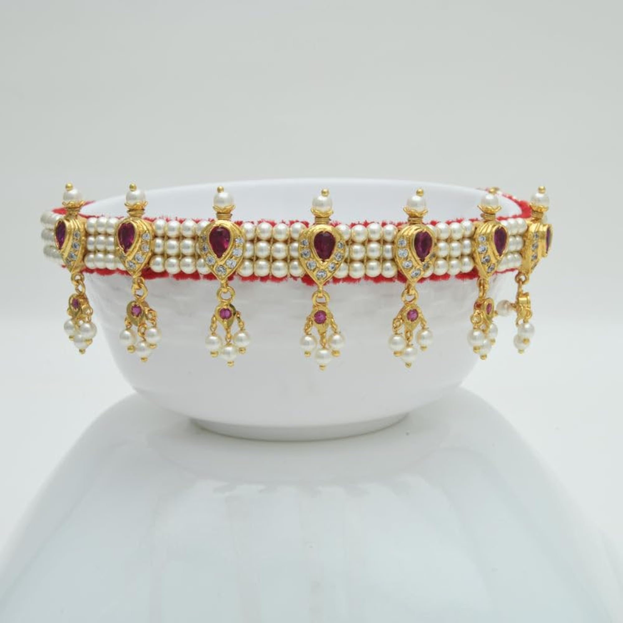Pearl Chinchpeti Necklace with Ruby Stones