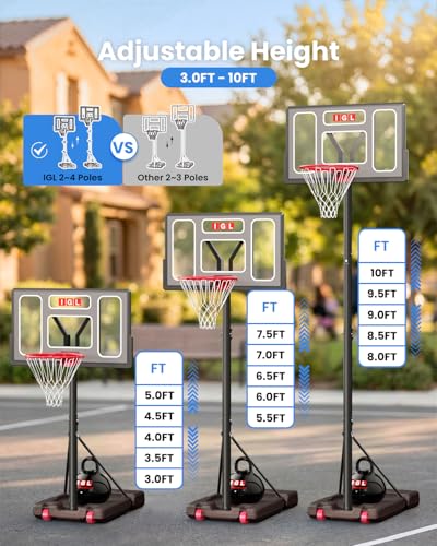 image for IGL Portable Basketball Hoop Outdoor, 3-10ft Adjustable Height, 40