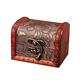 Größe: 8 x 6 x 6 cm DIPOLA Schmuckschatulle Vintage Holz Handmade Box mit Mini Metallschloss Lagerung Schmuck Perle (Braun) Alte Alte Dekorative Holzkiste Kleine Box Pralinenschachtel