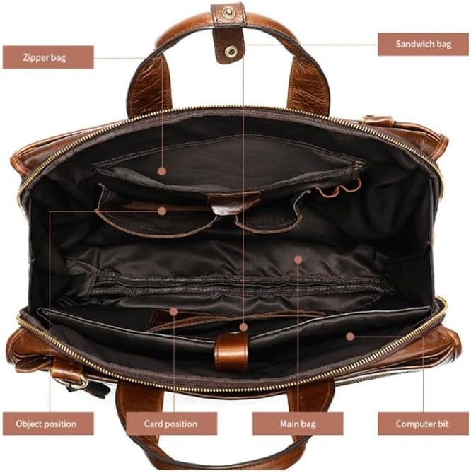 Genuine Leather Briefcase Retro Handheld Business Bag Professional Casual Laptop