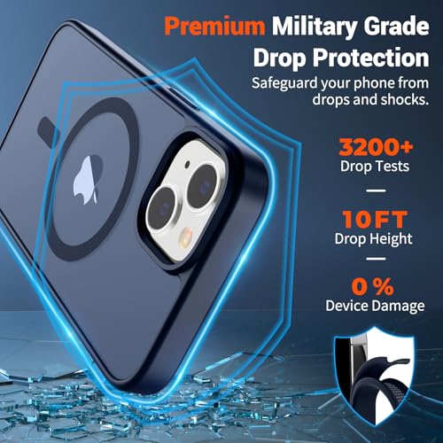 Image of SUPFINE Magnetic for iPhone 15 Plus Case & iPhone 14 Plus Case with Screen Protector (Compatible with MagSafe)(Military Grade Drop Protection) Translucent Shockproof Phone Cover,Dark Blue