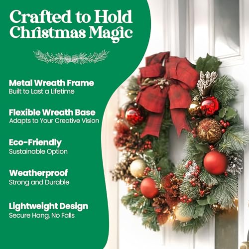Image of 3-Pack 14 Inch Wire Wreath Frame - Round Metal Wreath Form with Ring Design for DIY Crafts, Floral Projects, and Home Decor - Dark Green Wire Frame for Christmas Holiday & Weddings