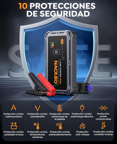 Avviatore Batteria Auto, 7000A Avviatore Di Emergenza Per Auto/Moto (Fino A 9.0L Gas/8.5L Diesel) 12V Booster Avviamento Con Cavi Avviamento, Luce Led, Custodia Di Trasporto, Compatto - 7