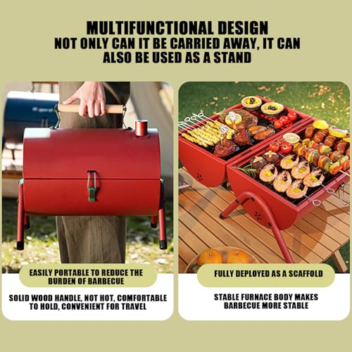 Barbecue portatile 3 in 1 con coperchio per affumicatore, per cottura all'aperto, arrosto, stufatura, ampia area di cottura da campeggio