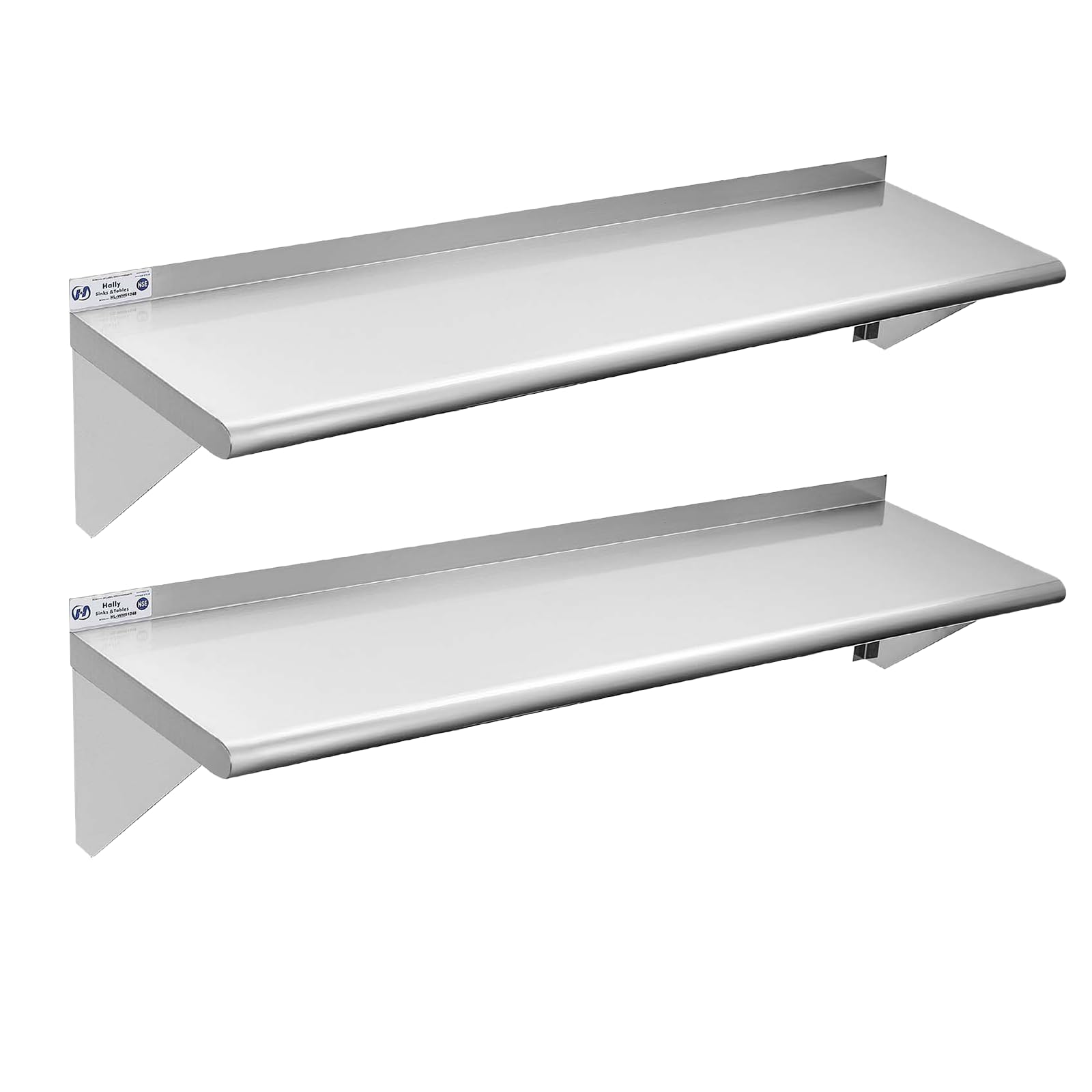Hally Stainless Steel Shelf 2 Pack Wall Mounted Metal Shelves 12"x48" NSF