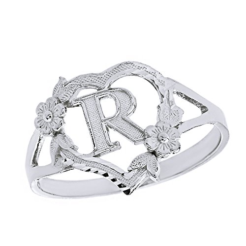 Silver Initial Alphabet Personalized Heart Ring - Letter R
