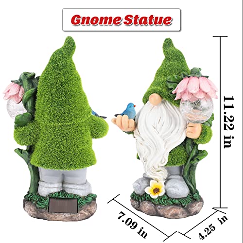 Ovewios Garden Gnome Statue - Funny Gnome Decoration Hold Flower With Solar Crackle Glass Globe Lights, Resin Gnome Figurine Ornament For Patio Yard Lawn Porch Outdoor Decor #TOP5