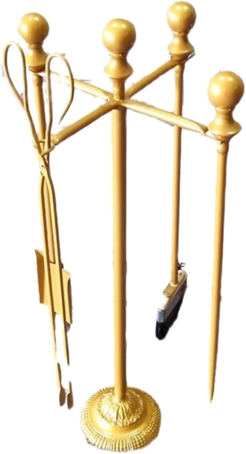 Fireplace Cleaning Set Fire Tongs Fire Hooks Shovels Brushes Combo Floor Standing Firewood Rack Set Fireplace Accessories Tool Holder Fireplace Ornament Fireplace Tools,Gold