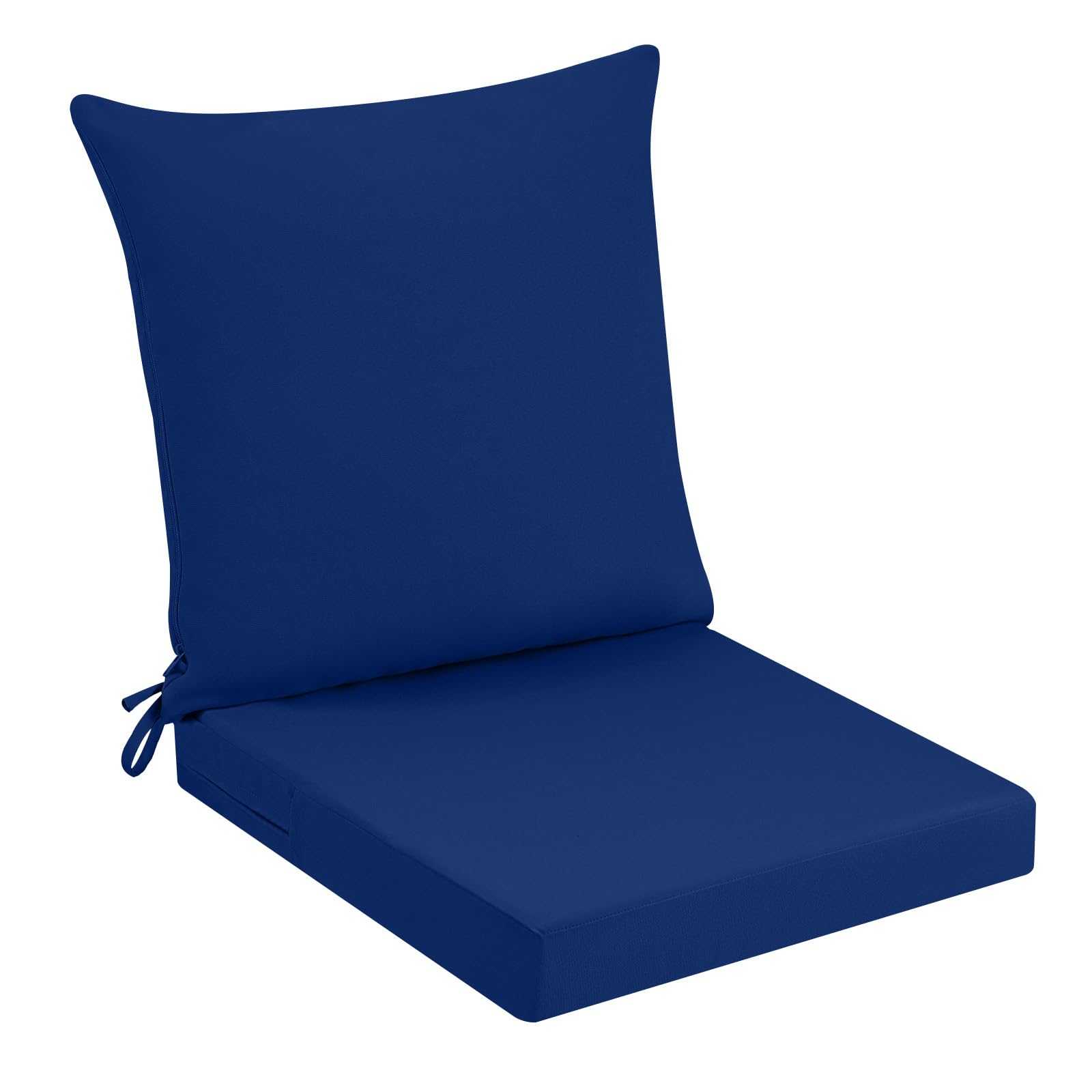 PRIMEPATIO Outdoor Garden Chair Cushion with Backrest, 7cm Thick Waterproof Patio Seat Pad with Removable Cover, Patio Furniture Cushion with Ties for Sofa Chairs, 45 x 45cm, Navy Blue