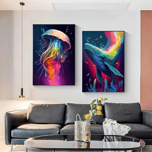 Peinture requin et faune océanique pour décorer une chambre d'enfant ou un bureau moderne