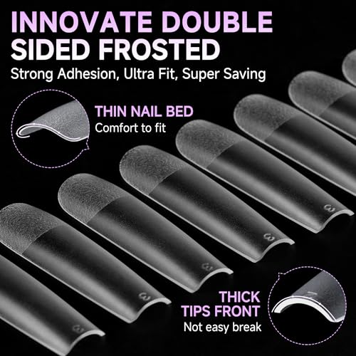 Image of UNA GELLA XXL Long Square Nail Tips No Need File 216pcs Extra Long Straight Square Gel Nail Tips No C Curve Full Cover Press On Nails Clear Gel Extensions 12 Sizes