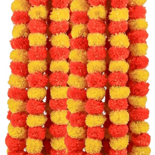 DRYPHON Artificial Flowers for Decoration, Marigold Flowers Garlands Home Decoration, Diwali Decoration Items Home Decor, Pooja Room Decoration Items Wedding Housewarming (Multicolour, Pack of 10)