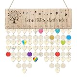 DOORIO Holz Geburtstagskalender Jahresunabhängig Wandkalender DIY Geburtstagskalender Familienkalender mit 100 Holzscheiben zum Beschriften, Homedeko Klassenzimmer Kindergarten Wanddeko