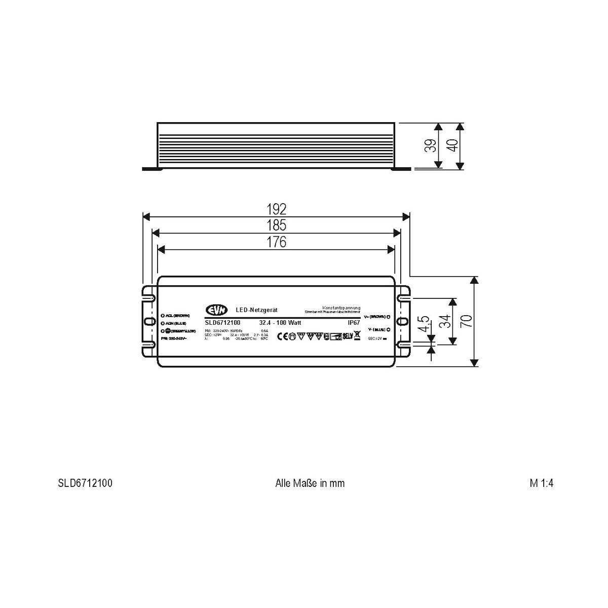 EVN Lichttechnik LED-Netzgerät 12V SLD6712100 dimmbar 32,4-100W LED-Betriebsgerät 4037293017206