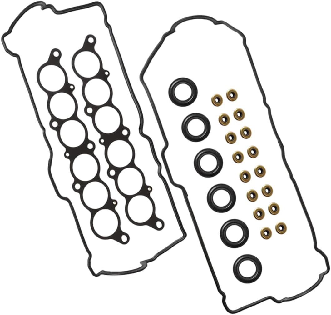 Valve Cover Gasket Set with Spark Plug Tube Seals FIT 1995-2004 Toyota Tacoma 4Runner Tundra T100 3.4L V6 5VZ-FE, NBR Rubber Replaces VS50422R VC203 (Excluding Semi-circular Plugs) - 1 Set
