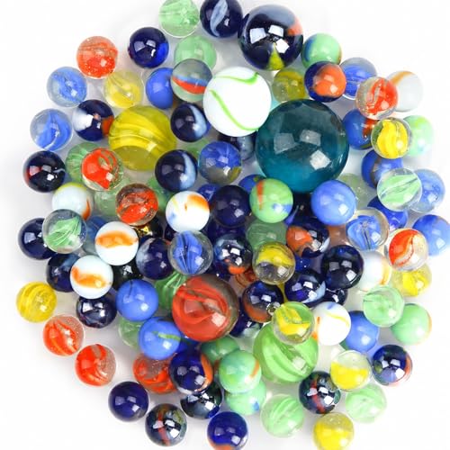 HAKACC 66 PCS Glass Marbles 3 Sizes Assorted Colors Variety of Patterns for Kids Marble Games & DIY Home Decor