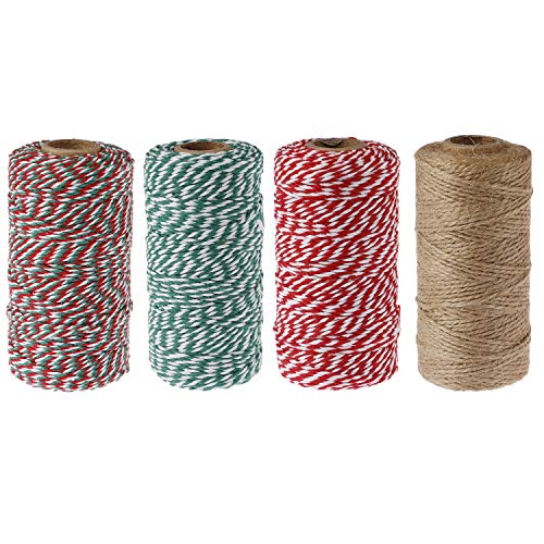 4 Rolls Christmas Twine Cotton String Jute Twine Christmas Cotton String Rope 4 Colors Christmas Theme Twine for DIY Crafts Gifts Decoration,1312 Feet