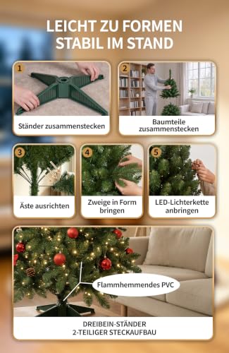 4smile künstlicher Weihnachtsbaum mit Beleuchtung 120 cm, TESTSIEGER – Ansicht 6