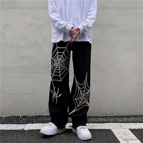 Y2K Spider Graphic Pants for Women and Men - Goth Baggy Unisex Jeans Wide Leg Jeans with Pockets, Casual Streetwear4