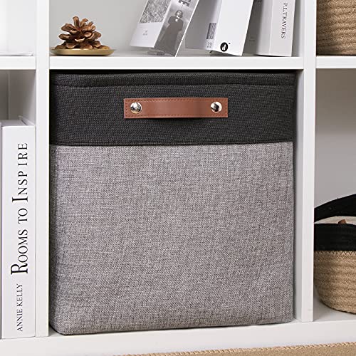 Image of DULLEMELO Cube Basket for Storage, Collapsible Fabric Cube for Organizing, Storage Cube for Closet, Laundry, Nursery, Shelves, Decorative Basket for Gifts Empty (Black&Gray)