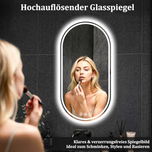 XRAMFY Badspiegel mit Beleuchtung LED 80×40CM Anti-Beschlag Badezimmer Wandspiegel Badezimmerspiegel IP65 Wassergeschützt – Ansicht 6