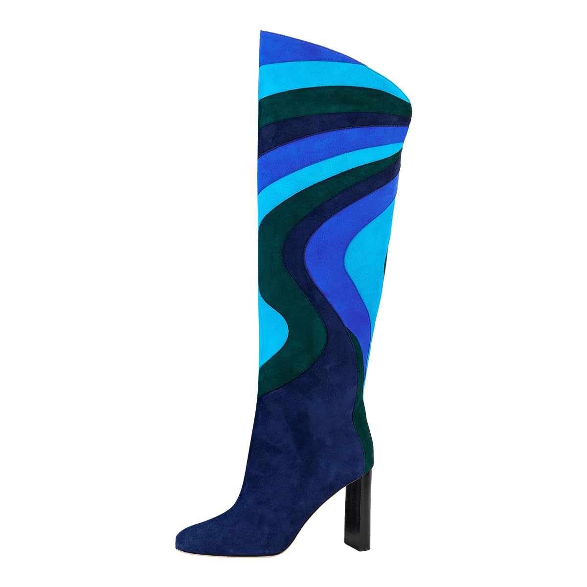 FSJ Women Closed Toe Chunky Heel Long Boots Colorful Printed Stretchy Knee High Boots Back Zipper Novel Party