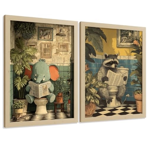Nacnic Set De 2 Laminas Divertidas Para Baño Cuadros Con Animales Graciosos En Wc Poster Funny Decoracion Aseo Lavabo Y Ducha Estilo Vintage Original A4 Sin Marco