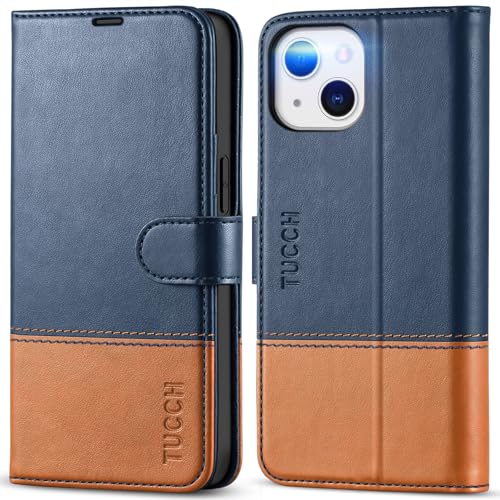 TUCCH Wallet Case for iPhone 13 (6.1"), Blue & Brown
