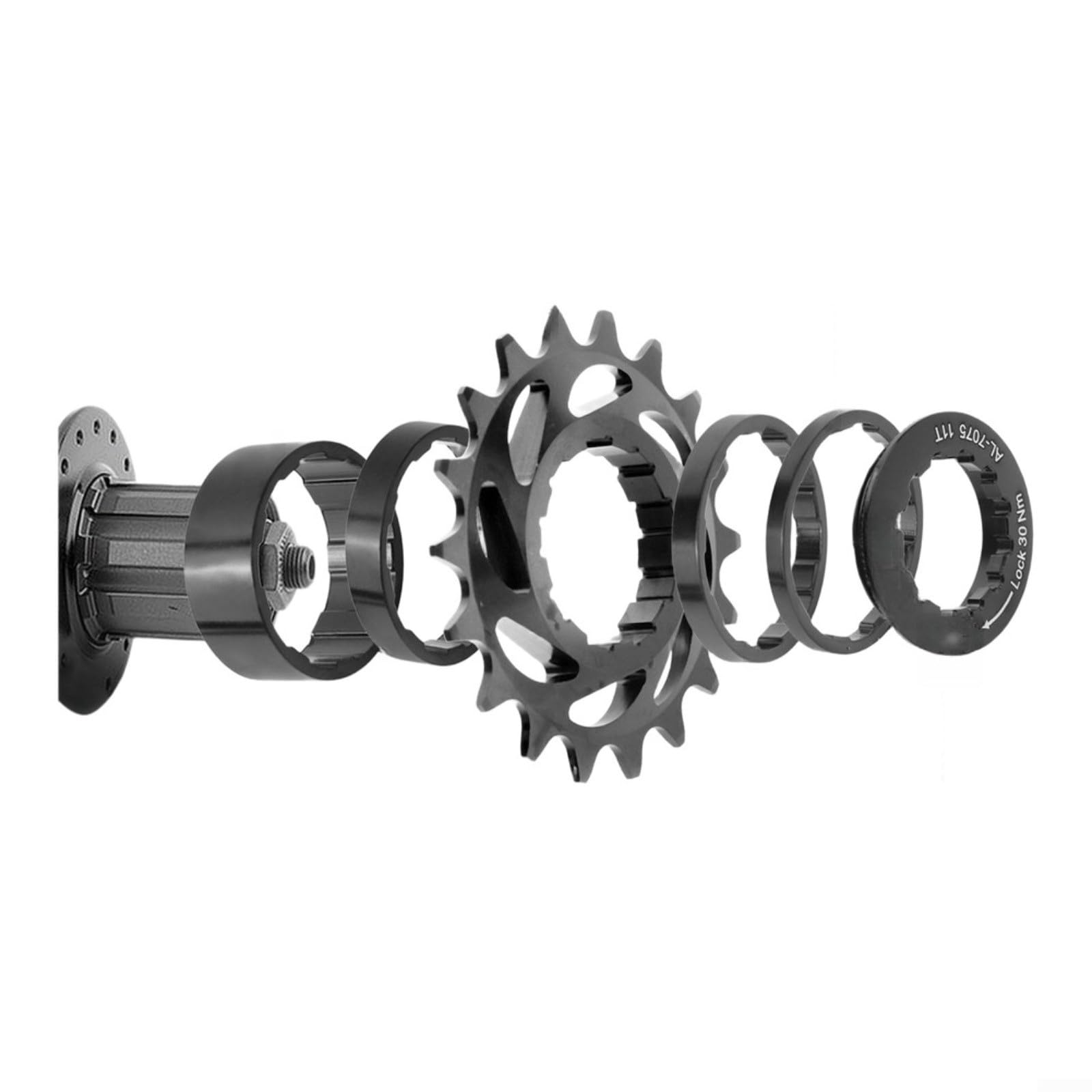 Gettimore Single Speed Bike Freewheel Cog 16T 18T, CNC Aluminum Alloy Fixed Gear Conversion Kit with Spacers and Lockring for MTB, Secure Fit, Black(Black-16T)