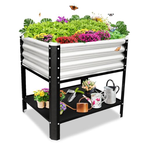 Elevated Metal Raised Garden Bed, Large Outdoor Metal Planter Box Big Flower Plant Pot for Planting Flowers Vegetables and Herbs (Silver, Small)