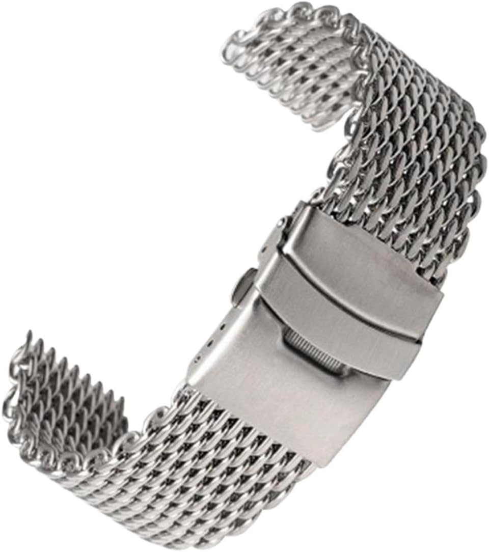 HMFang 18/20/22/24mm Steel Dive Shark Mesh Compatible With Milanese Watch Bracelet Strap Band Weaving Double Snap Strap