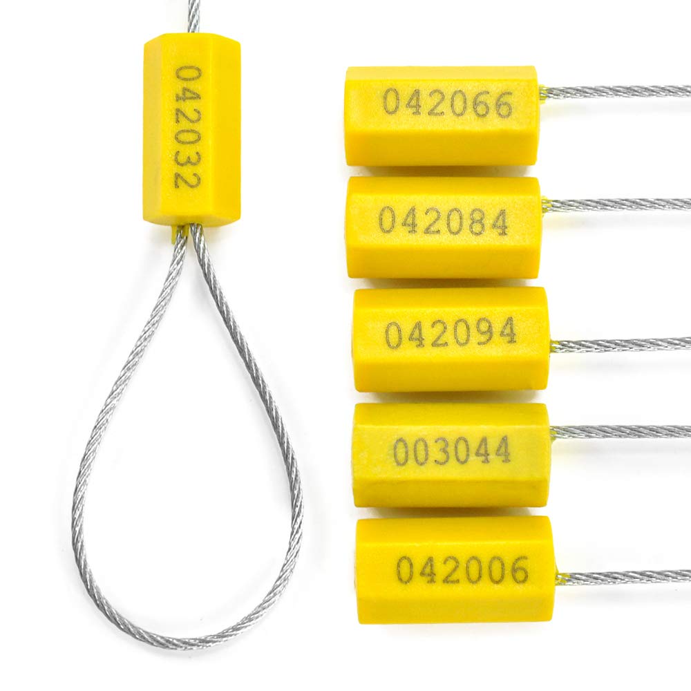 50 guarnizioni numerate per cavi di sicurezza, a prova di manomissione, in filo di acciaio, per rimorchi, fascette fermacavi (giallo)