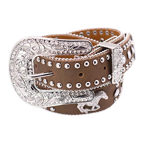 Nocona Girl's Running Horse Conchos Belt, Medium Brown Distressed, 18