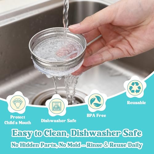 Palksky Silicone Mason Jar Sippy Cup Lids, Regular Mouth Mason Jar Drinking Lids for Toddlers, Reusable Leak-Proof Bottle Nipples for Baby & Kids Transition Cups, 2 Pack