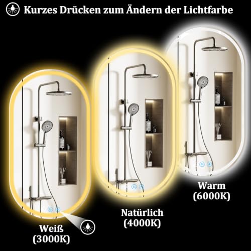 XRAMFY Badspiegel mit Beleuchtung LED 114×60CM Anti-Beschlag Badezimmer Wandspiegel Badezimmerspiegel IP65 Wassergeschützt – Ansicht 3