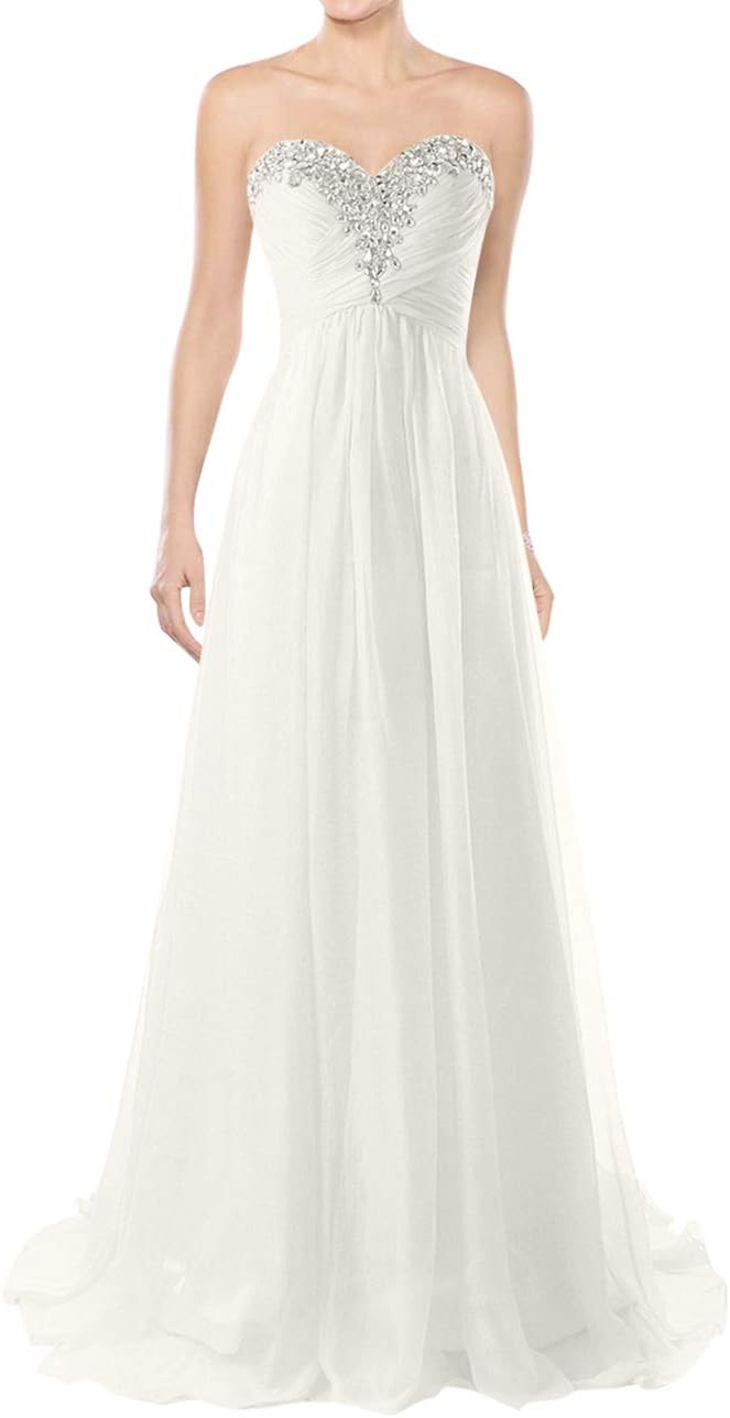 Wedding Dress Beach Bridal Dresses Chiffon Wedding Gown Strapless Bride Dress Sweetheart Wedding Dresses Ivory US8