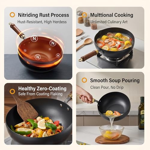 Wok de hierro fundido 10in sin recubrimiento con tapa y espátula miniatura 6