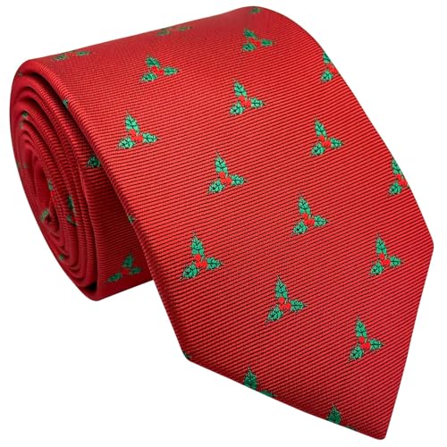 Retreez Christmas Holly Leaves Woven Microfiber Boy's Tie - 8-10 years4