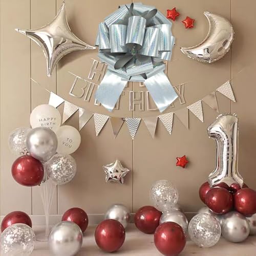 Image of 1Pcs 14 Inch Giant Large Pull Bow Big Bow,Great Gift Bows for appliances,Bikes,Table Decorations and Party Events (Metallic Silver)