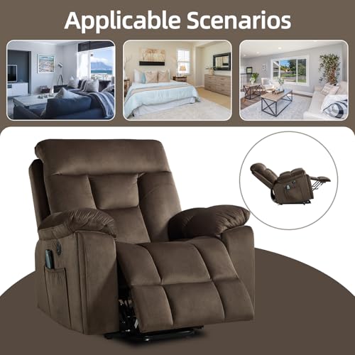 Image of CANMOV Large Power Lift Recliner Chair with Massage and Heat for Elderly Big and Tall People, Overstuffed Wide Recliners with 2 Cup Holders, Side Pocket and USB Port, Dark Brown