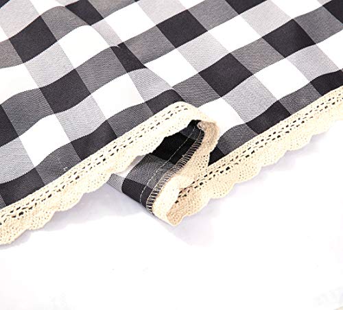 Nobildonna 70Inch Gingham Checkered Tablecloth, Black & White Checker, Round Lace Polyester Tablecloth #TOP3