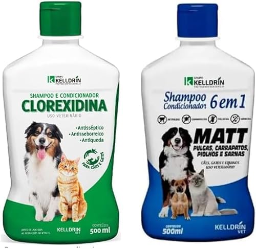 Kit Shampoo Condicionador Clorexidina 500ml + Shampoo Condicionador 6 em 1 Matt - Kelldrin - Para Cã