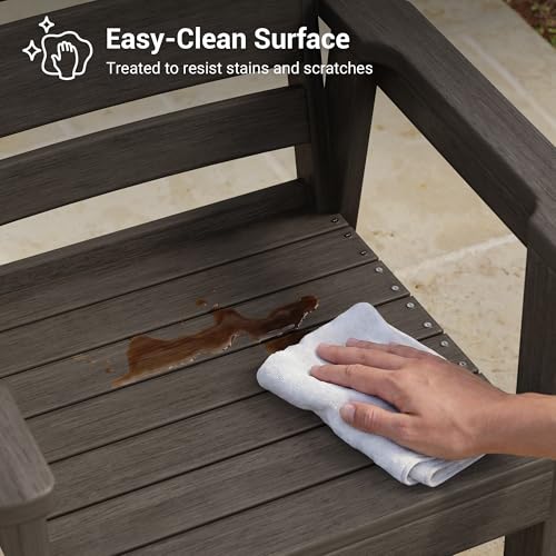 Image of HDPE Outdoor Dining Chairs Set of 2 | Weather Resistant Patio Stackable Chairs for Garden, Backyard, Lawn and Poolside, Brown